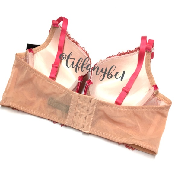 Pink Two Toned Long Line Floral Lace Push Up Bra - Picture 4 of 9